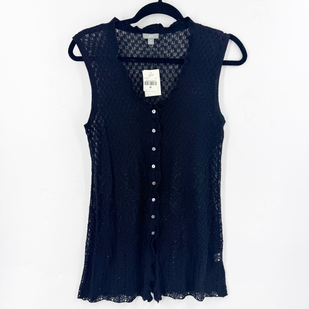 ✅ NWT J. JILL‎ Black Sleeveless Lace TUNIC/BATHING SUIT COVER MEDIUM LINEN BLEND